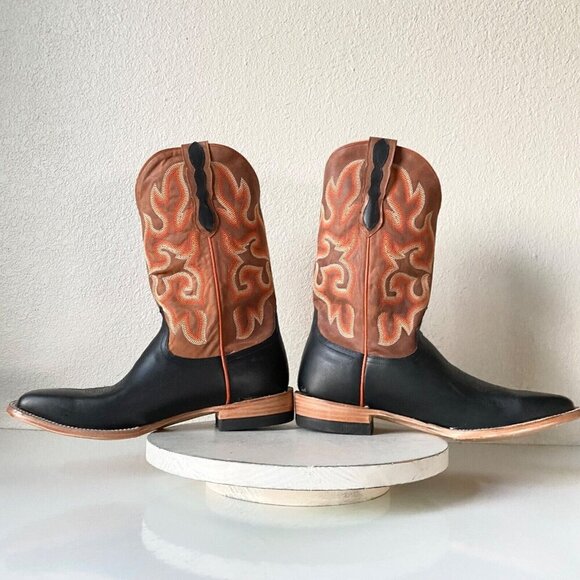 Lane Capitan LUBBOCK Mens Black Cowboy Boots 10 D Western Square Toe Brown Top - Picture 8 of 11